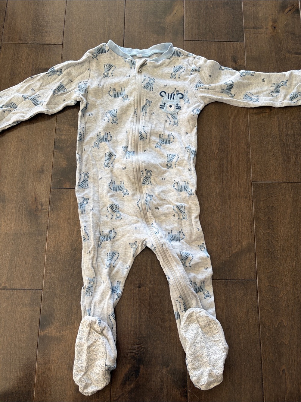 Blue Pekkle Tiger-Print Baby Footed One-Piece Zipper Pajama